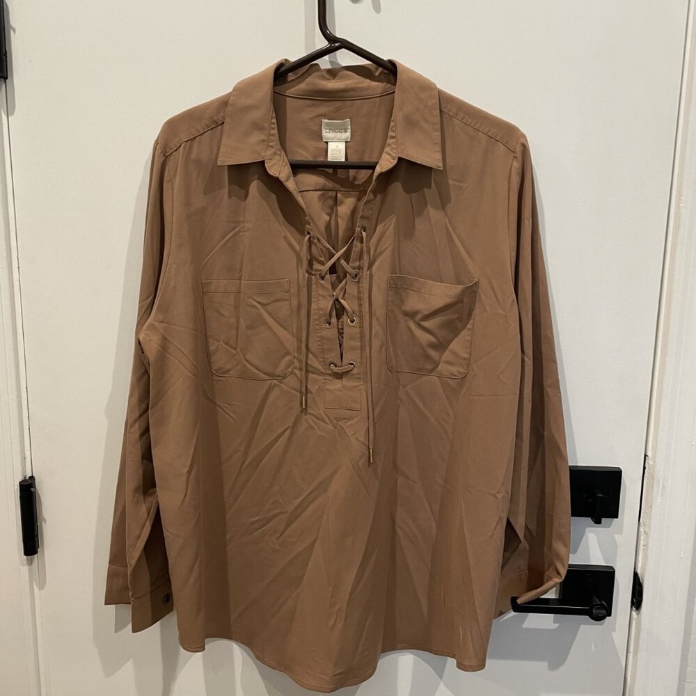 Chico's Tan Western Lace Up Accent Shirt or Blouse - Size 3 or XL - Rtl $98